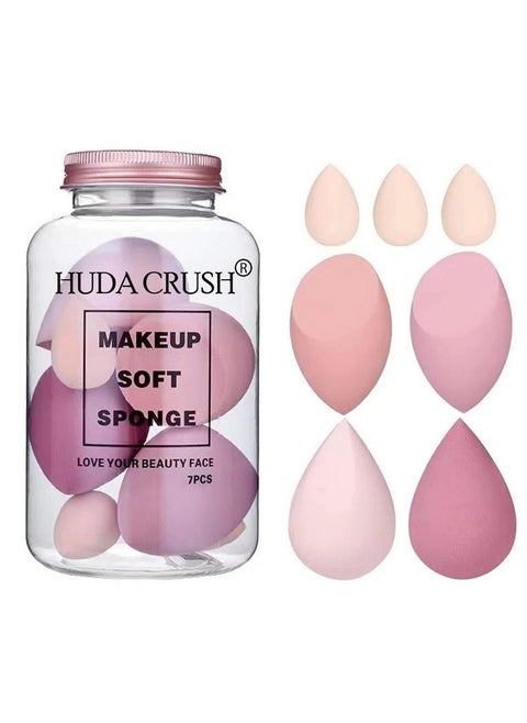 Huda Crush Makeup Sponge Set Beauty Blender With Egg Case, Soft Sponge For Liquid Foundation, Creams, And Powders Latex Free Wet And Dry Makeup Jar Puff Set (Multicolor 4 Big + 3 Mini -7 Pcs Set)