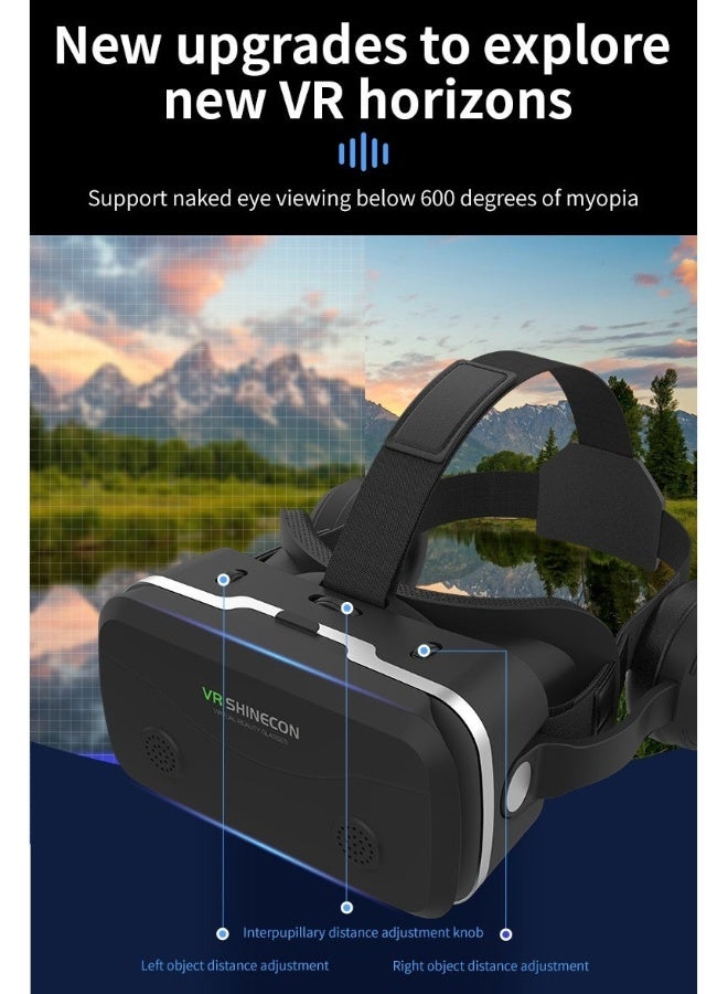 VR SHINECON G15E VR Glasses IMAX 3D Movies Virtual Reality VR Glasses Google Cardboard Box VR Helmet for 4.7-7 Phone, Support Game Joystick (Black) - Image 4