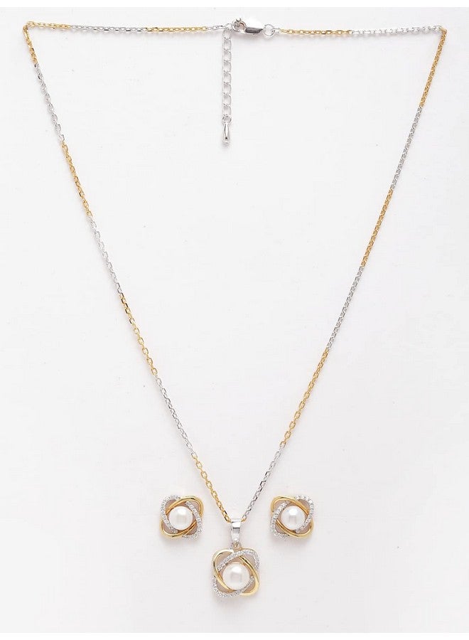 CLARA 925 Sterling Silver Real Pearl Knot Pendant Earring Chain Jewellery Set | Gold Rhodium Plated | Gift for Women & Girls - Image 3