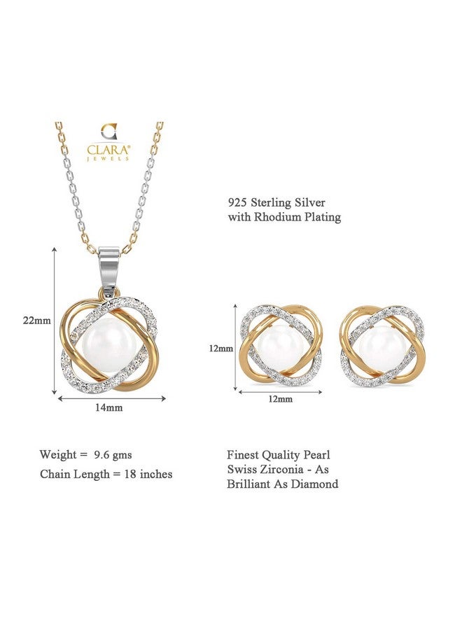 CLARA 925 Sterling Silver Real Pearl Knot Pendant Earring Chain Jewellery Set | Gold Rhodium Plated | Gift for Women & Girls - Image 5