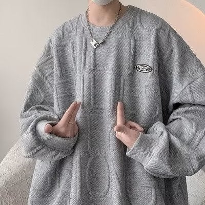 American waffle three-dimensional embossed letter sweater mens autumn New loose Hong Kong style ins fashion brand hooded coat Gray - Image 5