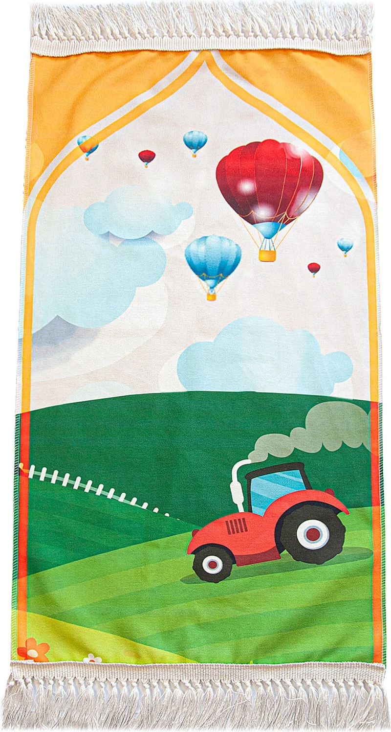 İhvan Online Digital Printed Children's Prayer Mat - With Balloon and Tractor - 44 x 78 cm