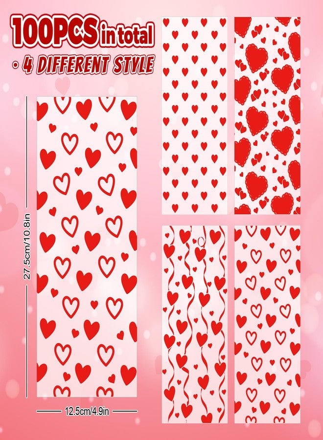Whaline 100 Pcs Valentine's Day Heart Cellophane Treat Bags Clear Candy Goodie Bags Red Love Heart Plastic Gift Bag with Twist Ties for Wedding Anniversary Snack Cookie Party Favor - Image 2