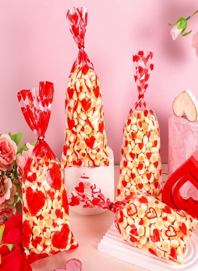 Whaline 100 Pcs Valentine's Day Heart Cellophane Treat Bags Clear Candy Goodie Bags Red Love Heart Plastic Gift Bag with Twist Ties for Wedding Anniversary Snack Cookie Party Favor - Image 5