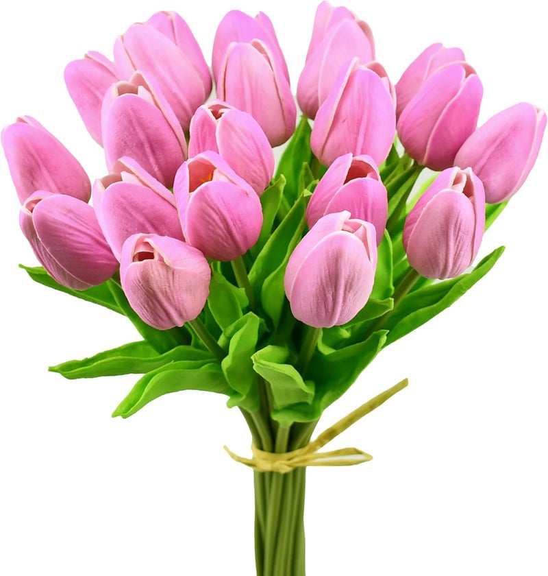 Mandy's Artificial Tulips 20 Stems Lavender PU Faux Flowers for Thanksgiving and Christmas Decorations Wedding Home Decor 13.5 Inch - Image 1