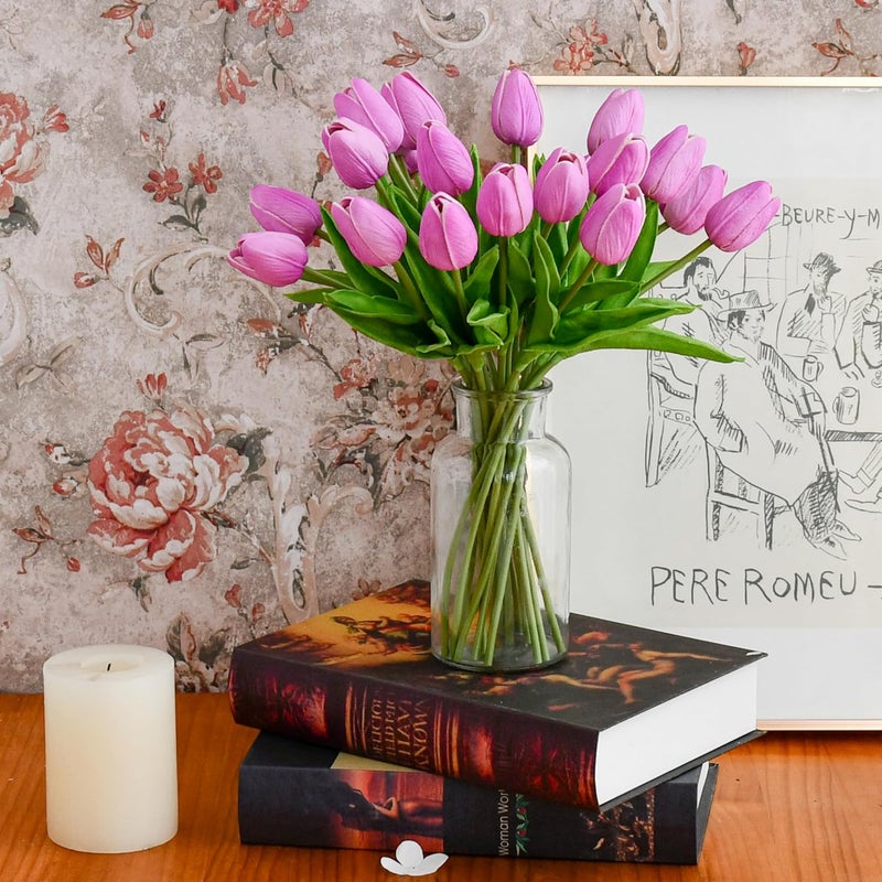 Mandy's Artificial Tulips 20 Stems Lavender PU Faux Flowers for Thanksgiving and Christmas Decorations Wedding Home Decor 13.5 Inch - Image 5