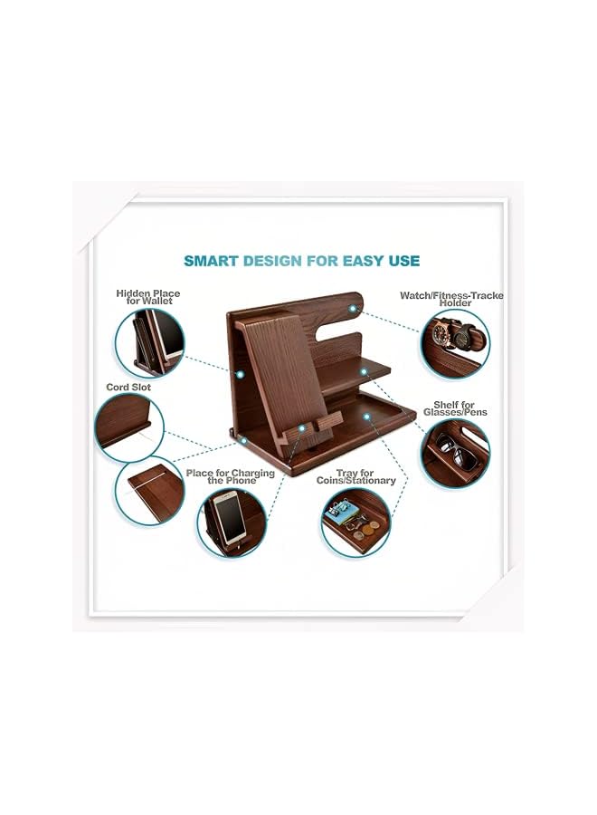 Beauenty Wood Phone Docking Station Ash Key Holder Wallet Stand Watch Organizer,Nightstand Organizer Idea Gadgets for Men Husband Wife Dad Son Boyfriend Birthday Gifts - Image 5