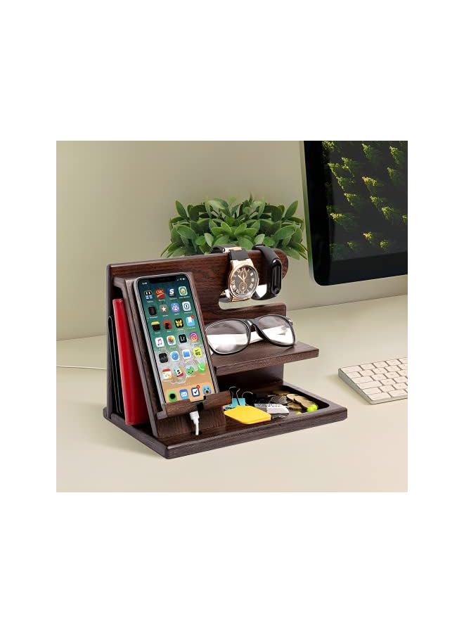 Beauenty Wood Phone Docking Station Ash Key Holder Wallet Stand Watch Organizer,Nightstand Organizer Idea Gadgets for Men Husband Wife Dad Son Boyfriend Birthday Gifts - Image 2