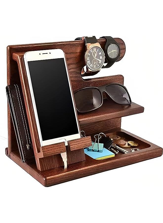 Beauenty Wood Phone Docking Station Ash Key Holder Wallet Stand Watch Organizer,Nightstand Organizer Idea Gadgets for Men Husband Wife Dad Son Boyfriend Birthday Gifts - Image 1