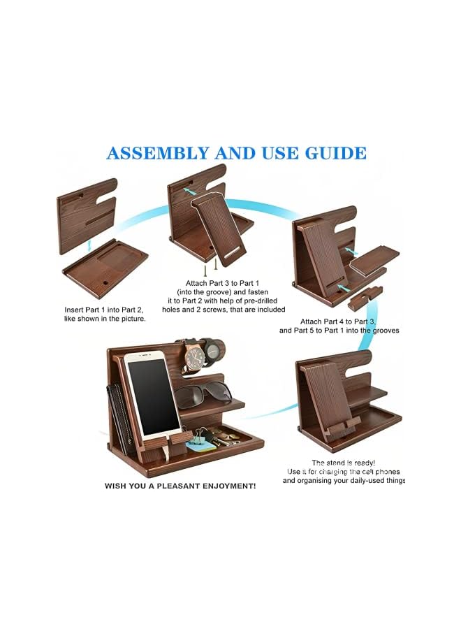 Beauenty Wood Phone Docking Station Ash Key Holder Wallet Stand Watch Organizer,Nightstand Organizer Idea Gadgets for Men Husband Wife Dad Son Boyfriend Birthday Gifts - Image 3