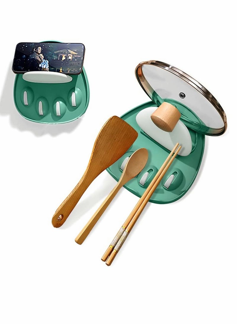 KASTWAVE Spoon Rest, Multifunction Kitchen Spoon Rest, Punch-free Pot Lid Holder Spoon Rest, Cute Cat paw Shaped Kitchen Utensil Rest, Home Use Stove Spoon Rest (Green) - Image 1