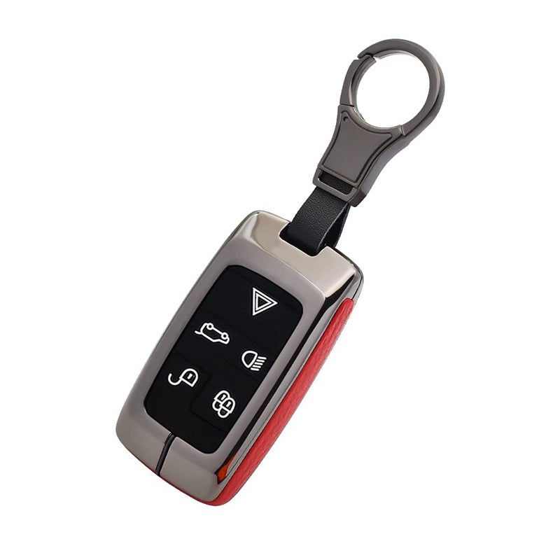 SANRILY 1Pcs Keyless Remote Key Fob Cover Case for 2020 2021 Land Rover Discovery Range Sport Evoque Jaguar XF with Key Ring-Red - Image 1