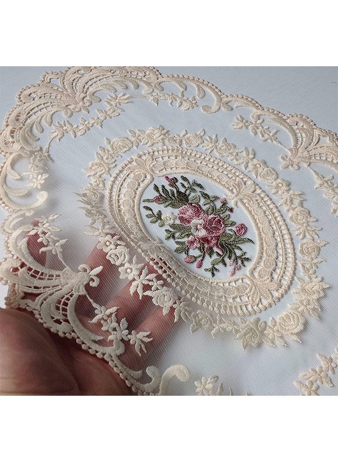 HS 3 Pcs Retro Lace Placemats, French Crochet Doilies, Handmade Embroidered Table Mats, Beige Cup Mats, Elegant Dining Accessories, 12 x15 Inch, Rustic Home Decoration, Khaki - Image 4