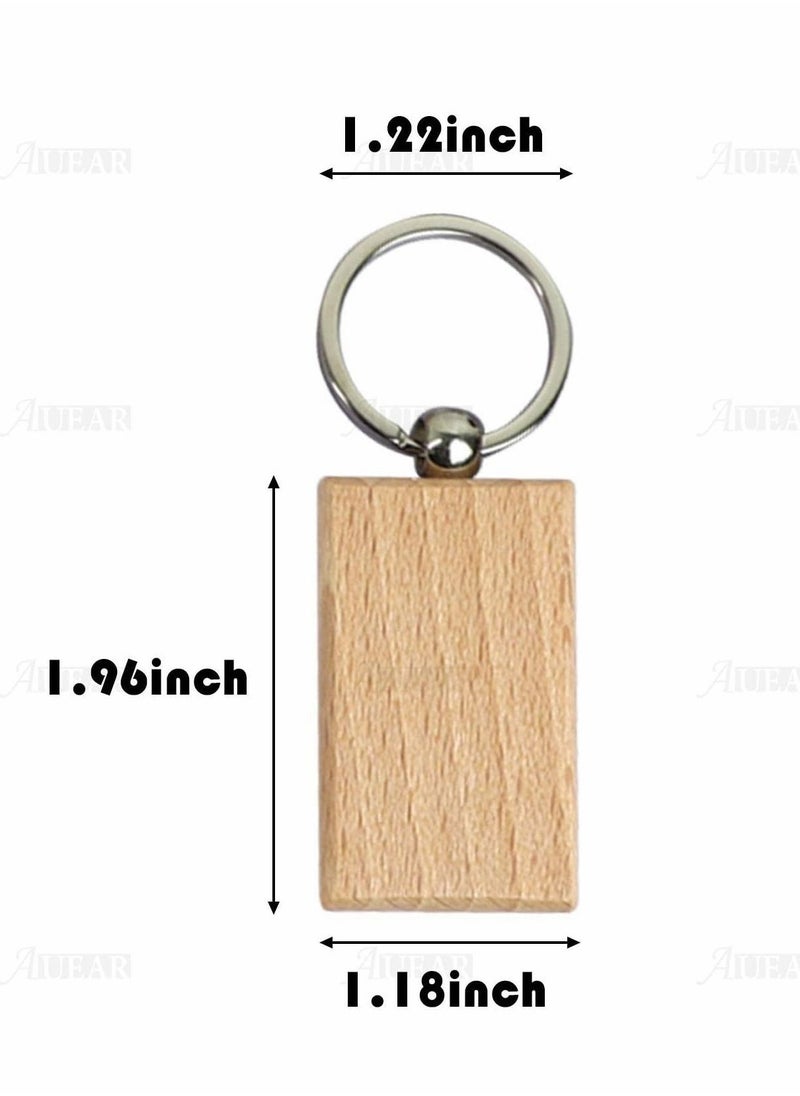 Key Chain, Blank Wood Keychain Ring Tags Personalized EDC or Best Wooden Gift Craft (Rectangle, 10 Pack)