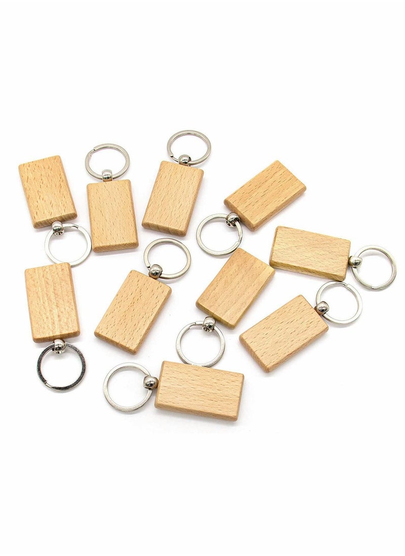 Key Chain, Blank Wood Keychain Ring Tags Personalized EDC or Best Wooden Gift Craft (Rectangle, 10 Pack)