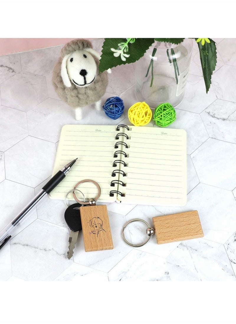 Key Chain, Blank Wood Keychain Ring Tags Personalized EDC or Best Wooden Gift Craft (Rectangle, 10 Pack)