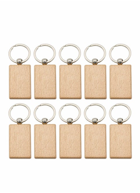 Key Chain, Blank Wood Keychain Ring Tags Personalized EDC or Best Wooden Gift Craft (Rectangle, 10 Pack)