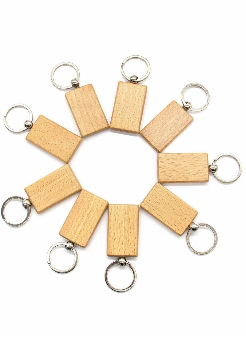Key Chain, Blank Wood Keychain Ring Tags Personalized EDC or Best Wooden Gift Craft (Rectangle, 10 Pack)