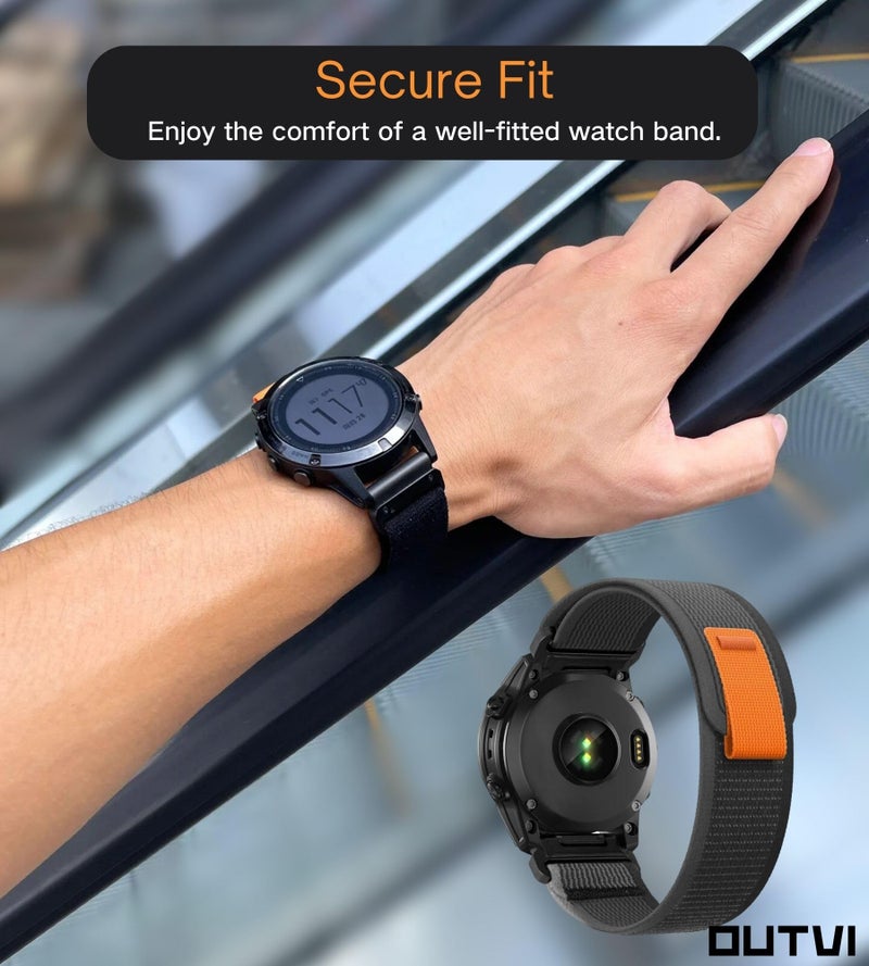 OUTVI Trail Loop Nylon Band compatible with garmin fenix 5x 6x 7x 3 hr 26mm quick fit bands Epix Pro Gen 2 51mm Enduro 2 D2 Delta PX BRAVO Charlie Rugged Braided Elastic Weave Strap men women GRAY - Image 5