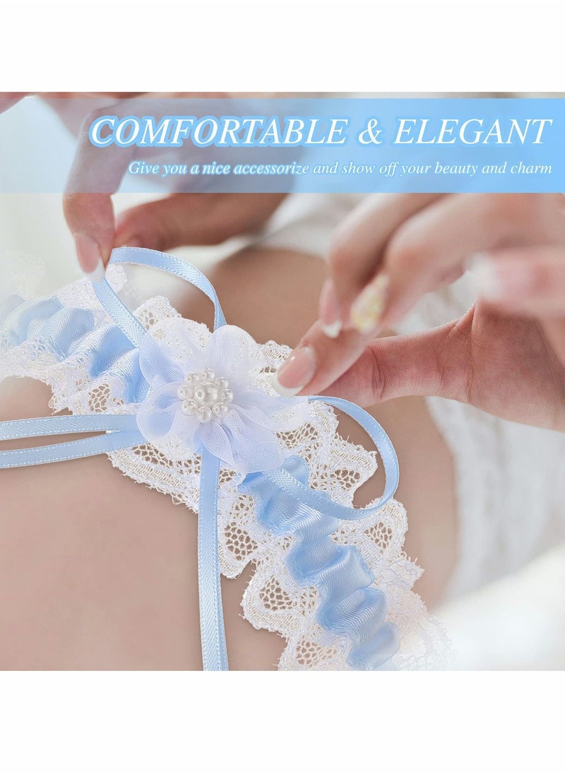 Y&D - Blue Bridal Garter, 2Pcs Lace Garter Belts, Wedding Garters with Flower - Image 1