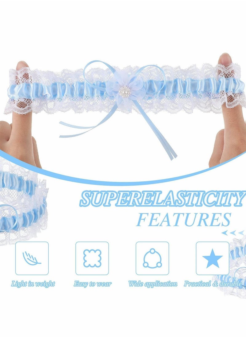 Y&D - Blue Bridal Garter, 2Pcs Lace Garter Belts, Wedding Garters with Flower - Image 1