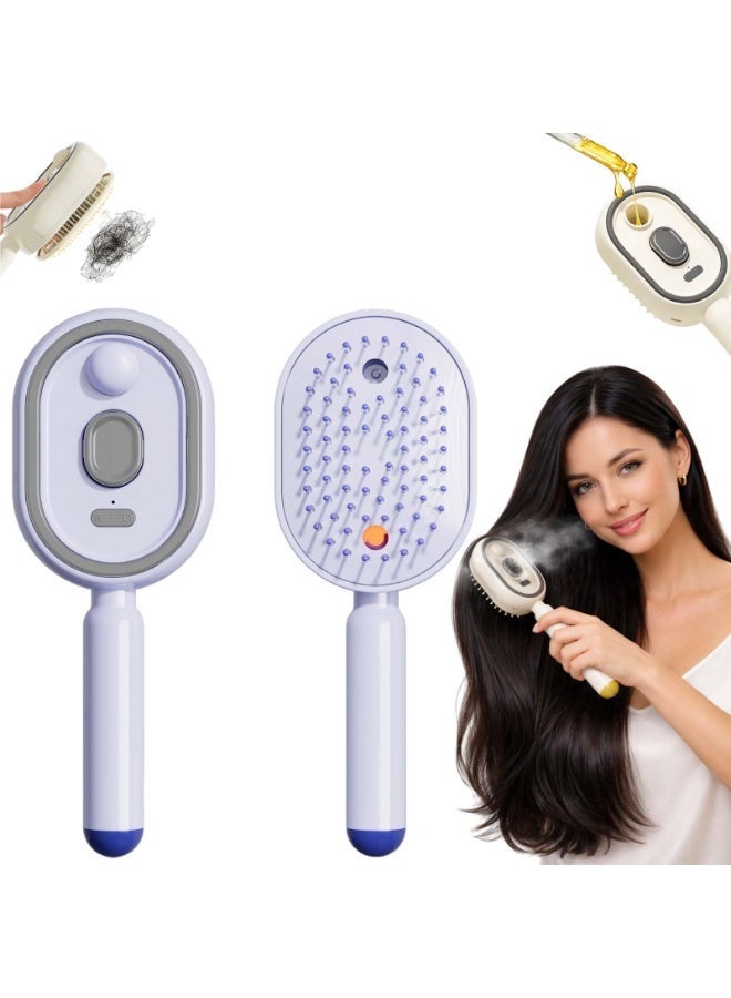 Electric Steam Brush, Steam Hair Straightener Brush, Rechargeable Cordless Hair Straightening Comb with Anti Scald Design, Portable Detangling HairBrush for Frizz Control Travel Home Use (Purple) - Image 1