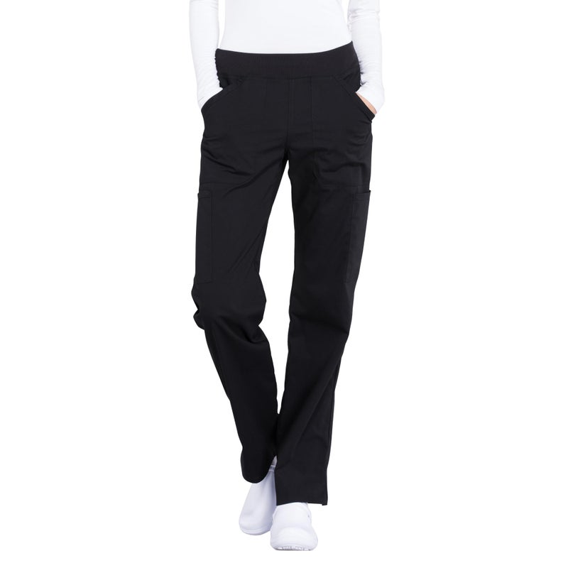CHEROKEE Workwear Professionals Women Scrubs Pant Mid Rise Straight Leg Pull-on Cargo WW170P, S Petite, Black - Image 1