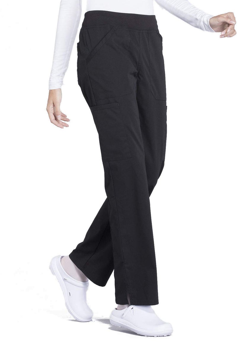 CHEROKEE Workwear Professionals Women Scrubs Pant Mid Rise Straight Leg Pull-on Cargo WW170P, S Petite, Black - Image 2