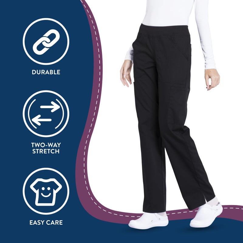 CHEROKEE Workwear Professionals Women Scrubs Pant Mid Rise Straight Leg Pull-on Cargo WW170P, S Petite, Black - Image 5