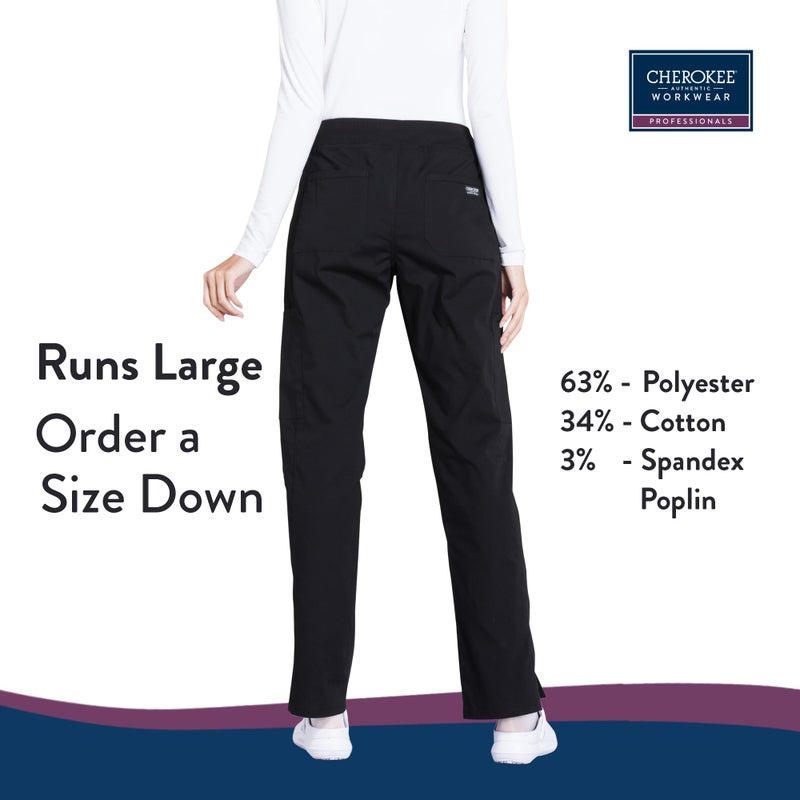 CHEROKEE Workwear Professionals Women Scrubs Pant Mid Rise Straight Leg Pull-on Cargo WW170P, S Petite, Black - Image 3