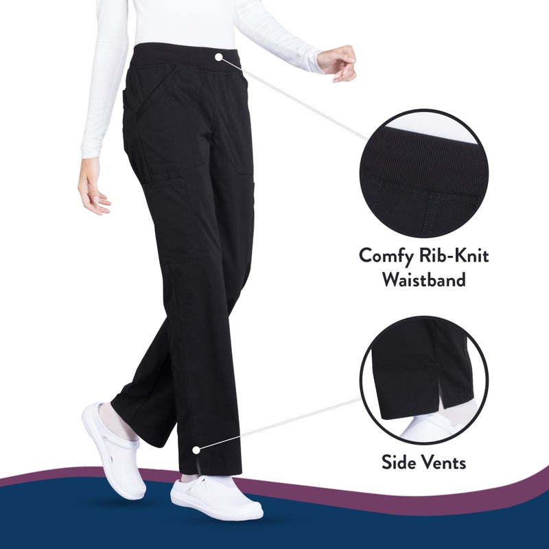 CHEROKEE Workwear Professionals Women Scrubs Pant Mid Rise Straight Leg Pull-on Cargo WW170P, S Petite, Black - Image 4