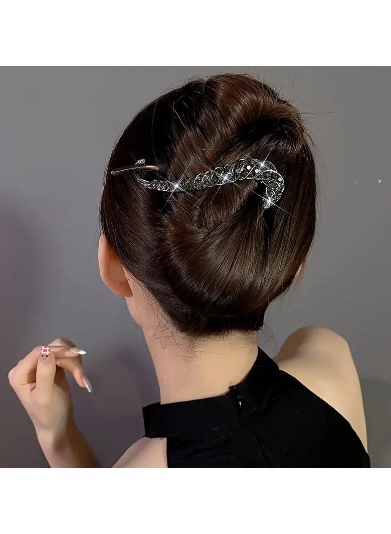 Goolsky Elegant Rhinestone Geometric Hair Clip for Women - Simple Twist Design, Zinc Alloy Frog Buckle, Perfect for Everyday & Special Occasions - Image 1
