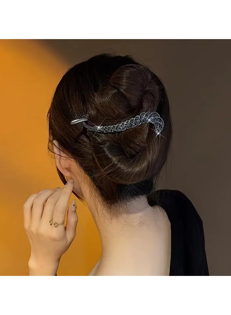 Goolsky Elegant Rhinestone Geometric Hair Clip for Women - Simple Twist Design, Zinc Alloy Frog Buckle, Perfect for Everyday & Special Occasions - Image 3