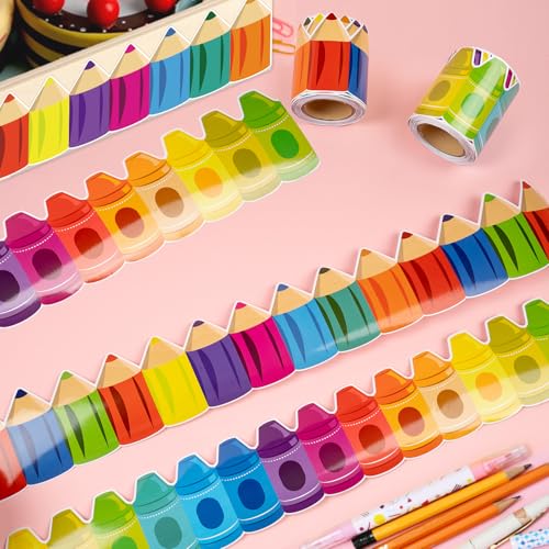 VABAMNA 52ft Bulletin Board Border Decorations - 2 Rolls Rainbow Crayon Border Trim for School Classroom Chalkboard Bulletin Board Wall Window Door Decor - Image 5