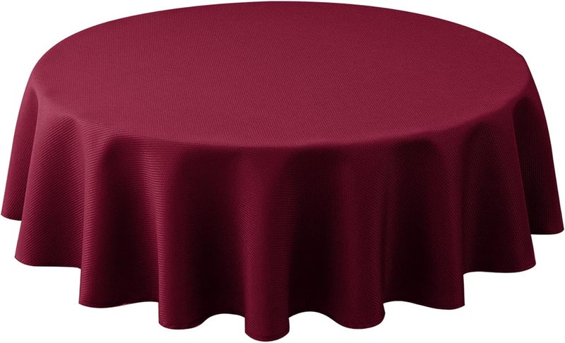 Biscaynebay Textured Fabric Christmas Tablecloths Round 60", Burgundy Water Resistant Table Cloth for Dining, Kitchen, Wedding, Parties etc. Machine Washable - Image 1