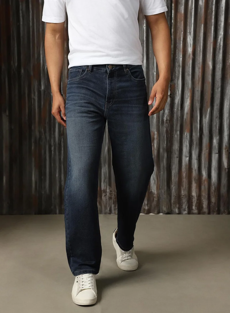 HIGH STAR Men's Indigo 100% Cotton Distressed Jeans