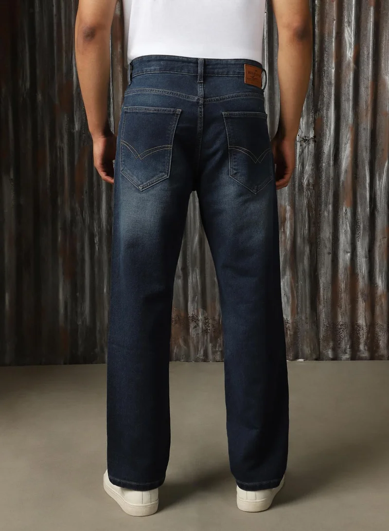 HIGH STAR Men's Indigo 100% Cotton Distressed Jeans