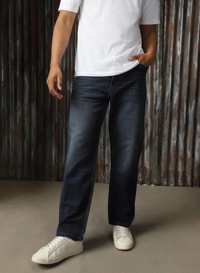 HIGH STAR Men's Indigo 100% Cotton Distressed Jeans