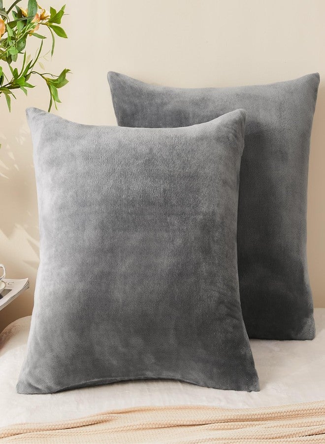 BEDELITE Velvet Pillow Covers 26x26 with Zipper, 2 Pack Super Soft Square Pillow Covers for Bedroom, Sofa, Couch,Luxury Cozy Fleece Pillowcases for All Seasons(26x26 Inches, Grey) - Image 1
