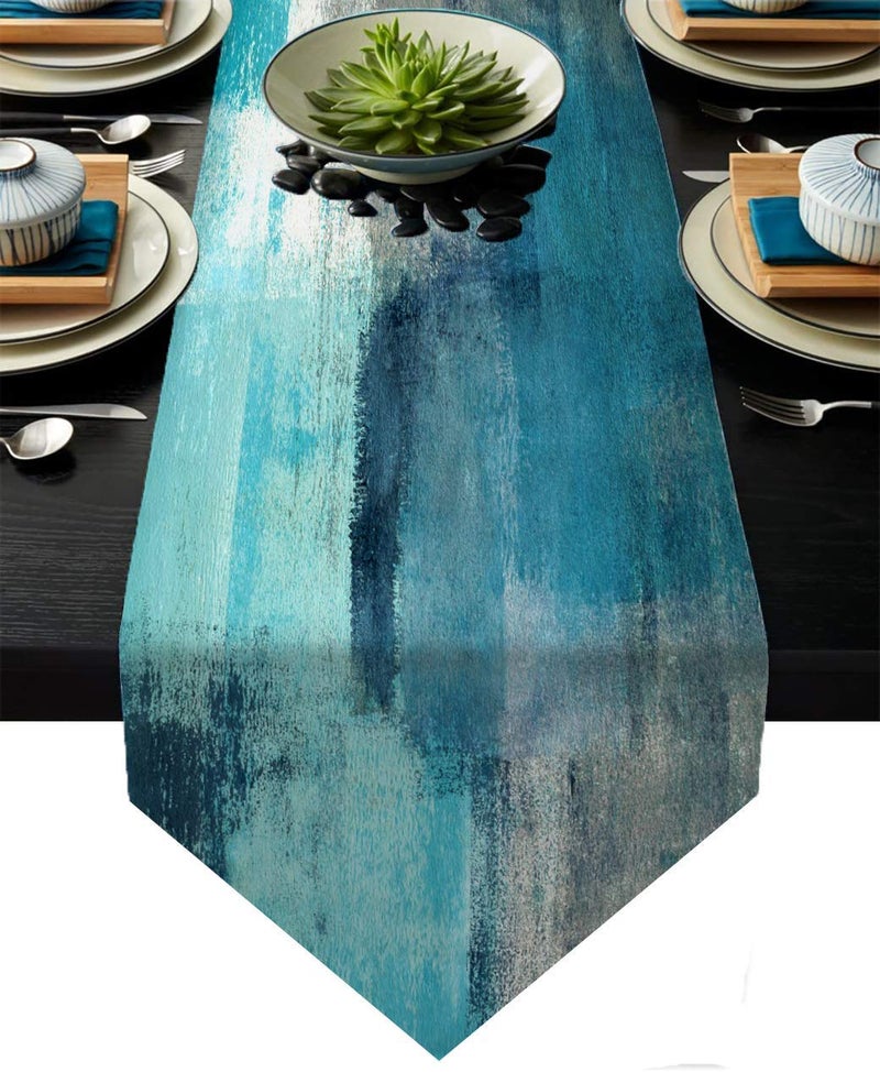 Turquoise and Grey Table RunnerTeal Abstract Modern Art Burlap Table Runners for Table Dresser Runner Farmhouse Style for Dinner Party Holidays Home Decoration