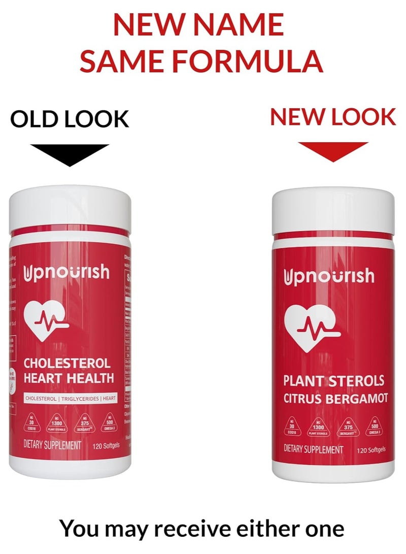 UpNourish Citrus Bergamot Cholesterol Supplement 120ct - Triglyceride Support with Plant Sterols, CoQ10, Omega 3, Olive Leaf Extract, Turmeric Curcumin, Black Garlic, Sterols and Stanols Supplement - Image 1