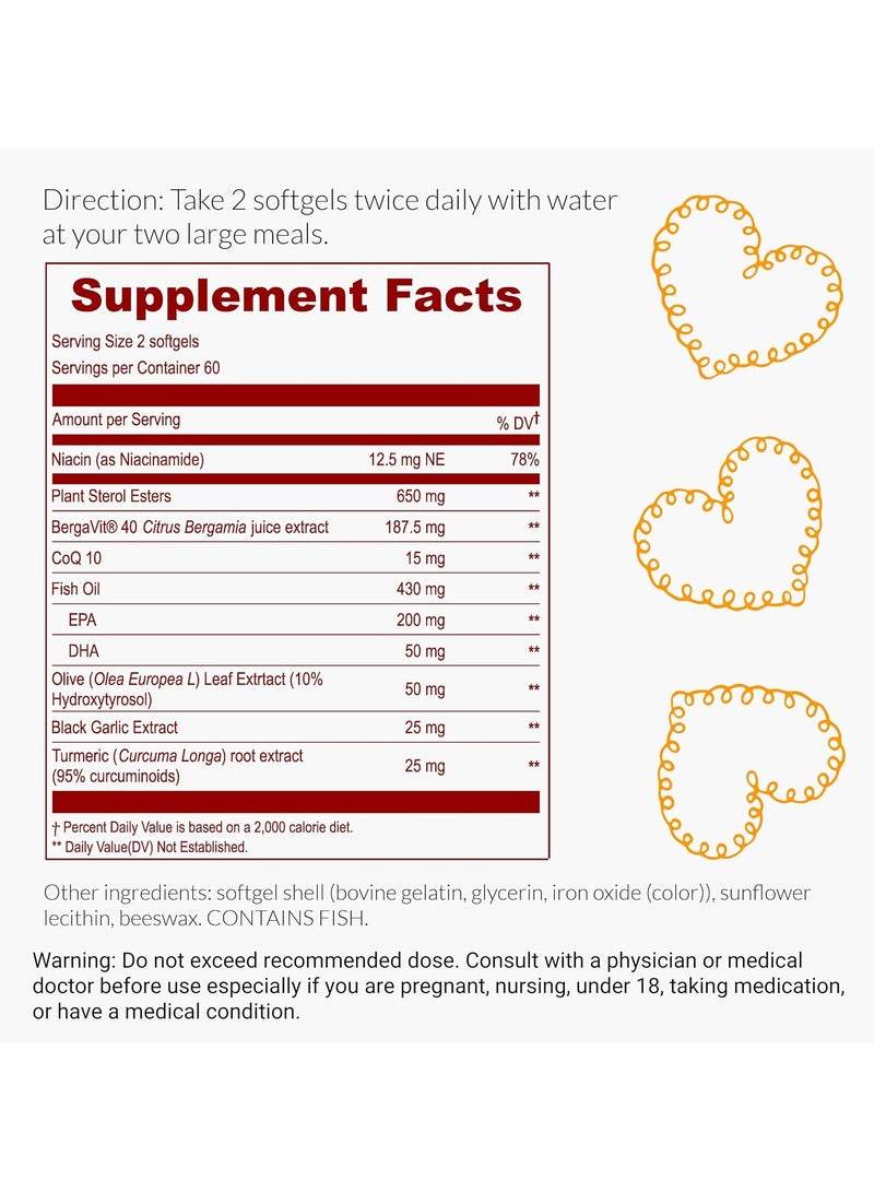 UpNourish Citrus Bergamot Cholesterol Supplement 120ct - Triglyceride Support with Plant Sterols, CoQ10, Omega 3, Olive Leaf Extract, Turmeric Curcumin, Black Garlic, Sterols and Stanols Supplement - Image 4