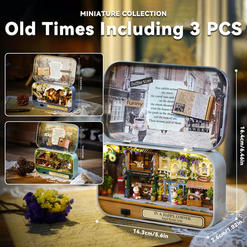 Flever مجموعة منزل دمى فليفر المصغرة DIY غرفة إبداعية مع أثاث وغطاء لهدية رومانسية في عيد الحب (الأوقات القديمة تشمل 3 قطع) - Image 2