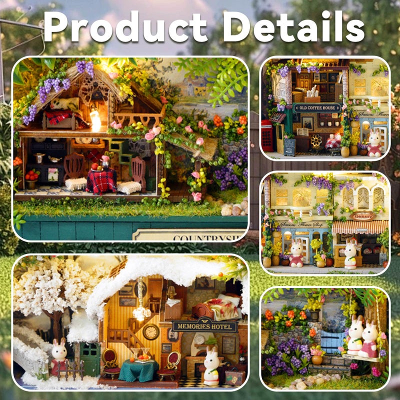 Flever مجموعة منزل دمى فليفر المصغرة DIY غرفة إبداعية مع أثاث وغطاء لهدية رومانسية في عيد الحب (الأوقات القديمة تشمل 3 قطع) - Image 3