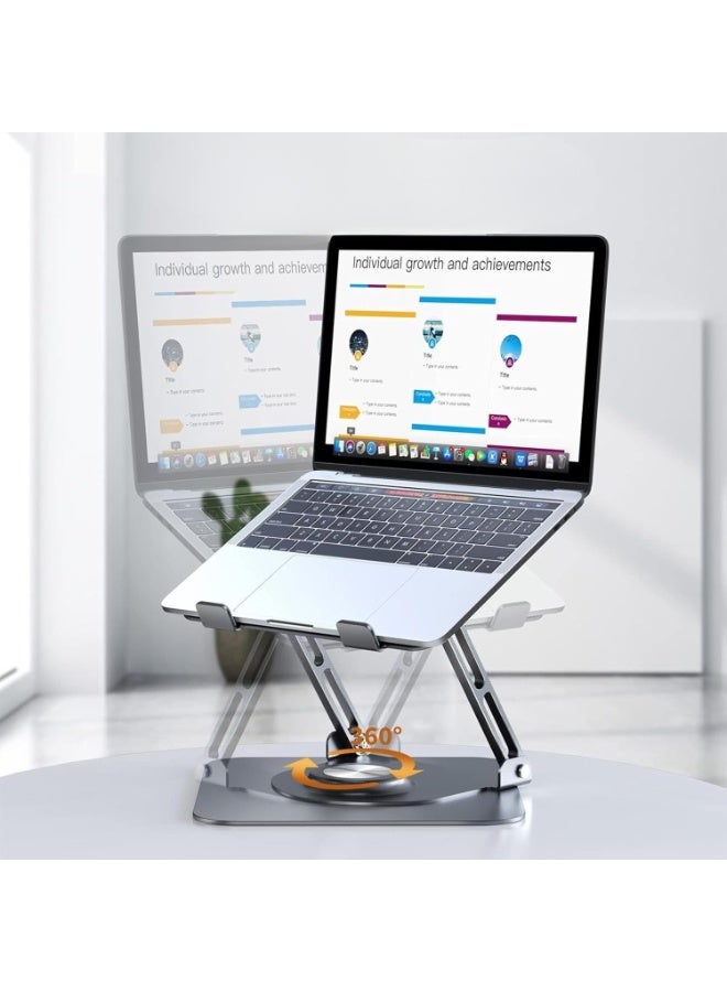 Adjustable Laptop Stand with 360° Rotating Base – Foldable Ergonomic Aluminum Holder for 10–17.3 Inch Laptops – Silver - Image 3