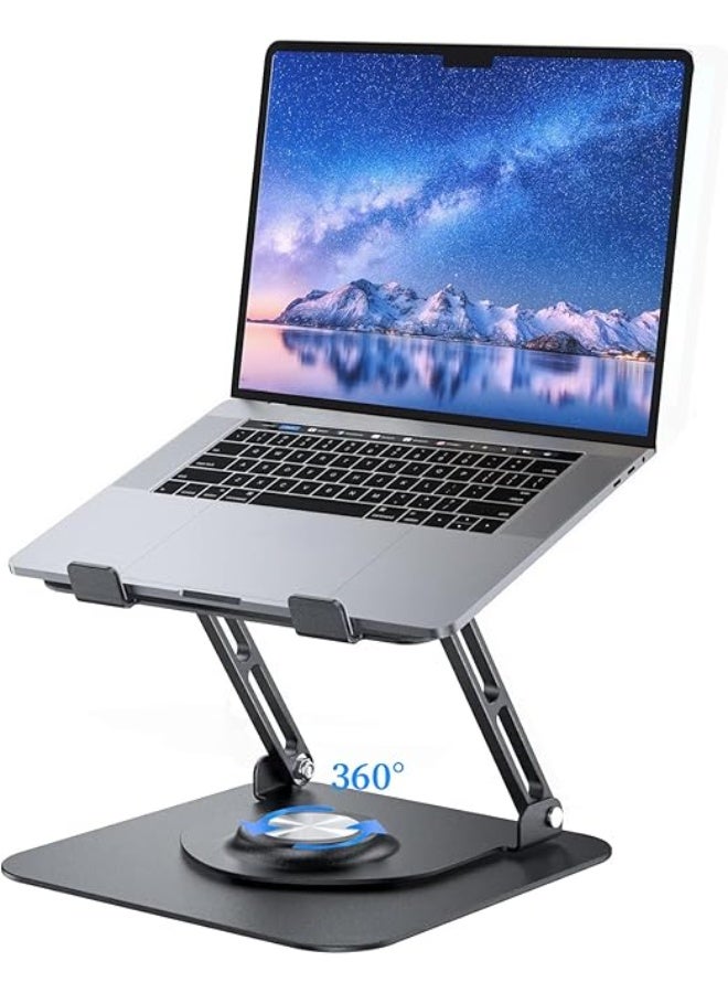 Adjustable Laptop Stand with 360° Rotating Base – Foldable Ergonomic Aluminum Holder for 10–17.3 Inch Laptops – Silver - Image 1