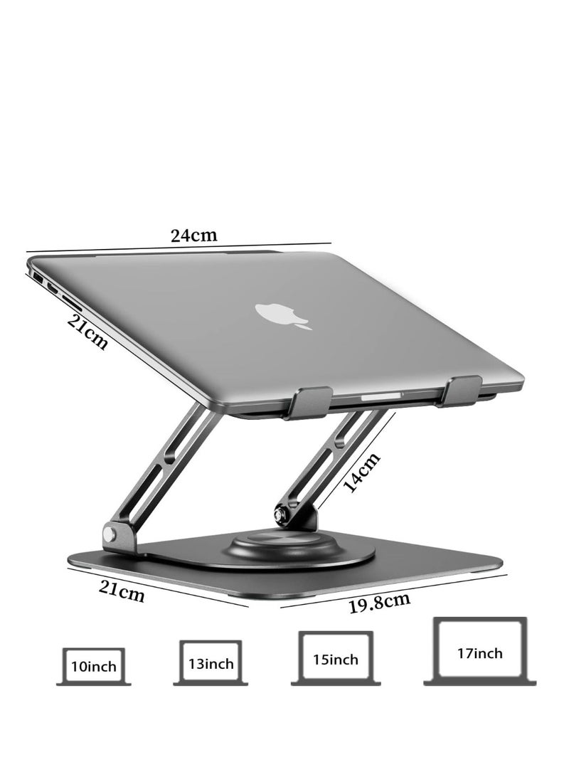 Adjustable Laptop Stand with 360° Rotating Base – Foldable Ergonomic Aluminum Holder for 10–17.3 Inch Laptops – Silver - Image 4