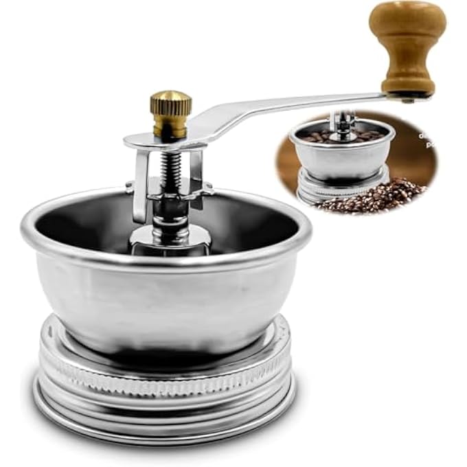 Azonee Stainless Steel Coffee Grinder Lid For Regular Mouth Mason Jars Manual Crank Burr Grinder For Fresh Coffee Camping Home Barista Rust Proof Ceramic Mechanism - Image 1