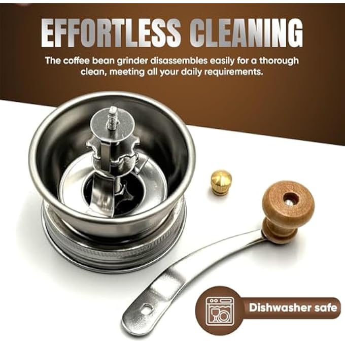 Azonee Stainless Steel Coffee Grinder Lid For Regular Mouth Mason Jars Manual Crank Burr Grinder For Fresh Coffee Camping Home Barista Rust Proof Ceramic Mechanism - Image 5