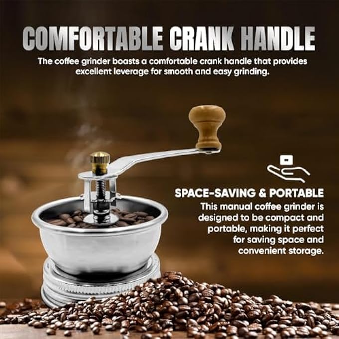 Azonee Stainless Steel Coffee Grinder Lid For Regular Mouth Mason Jars Manual Crank Burr Grinder For Fresh Coffee Camping Home Barista Rust Proof Ceramic Mechanism - Image 4